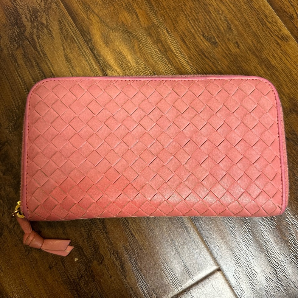 Bottega Veneta Intrecciato Long Zip Around Wallet Pink